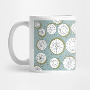 Retro Atomic Abstract Dandelion Clocks on Blue Mug